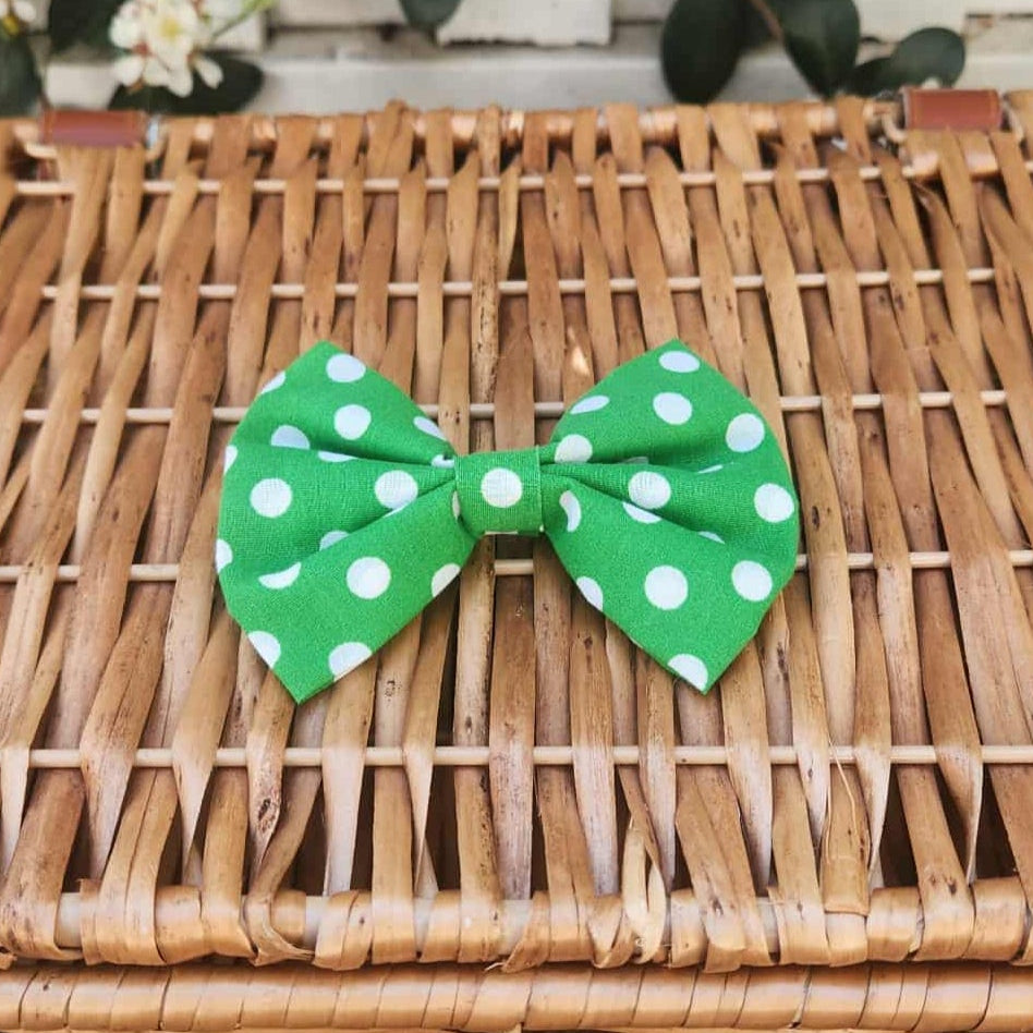 Green a White Polka Dots - Hair Bow