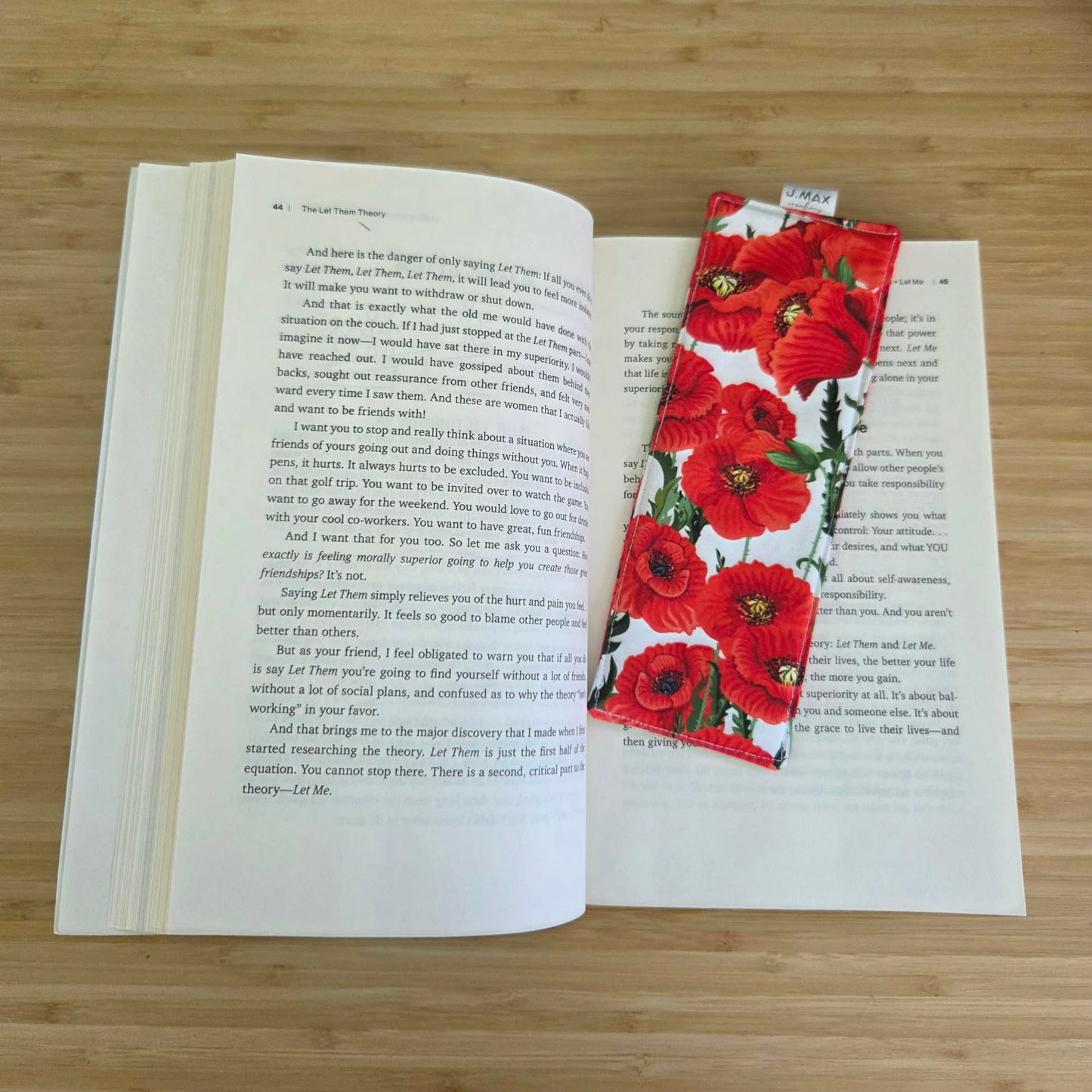 Fabric Book Mark - Red Poppies