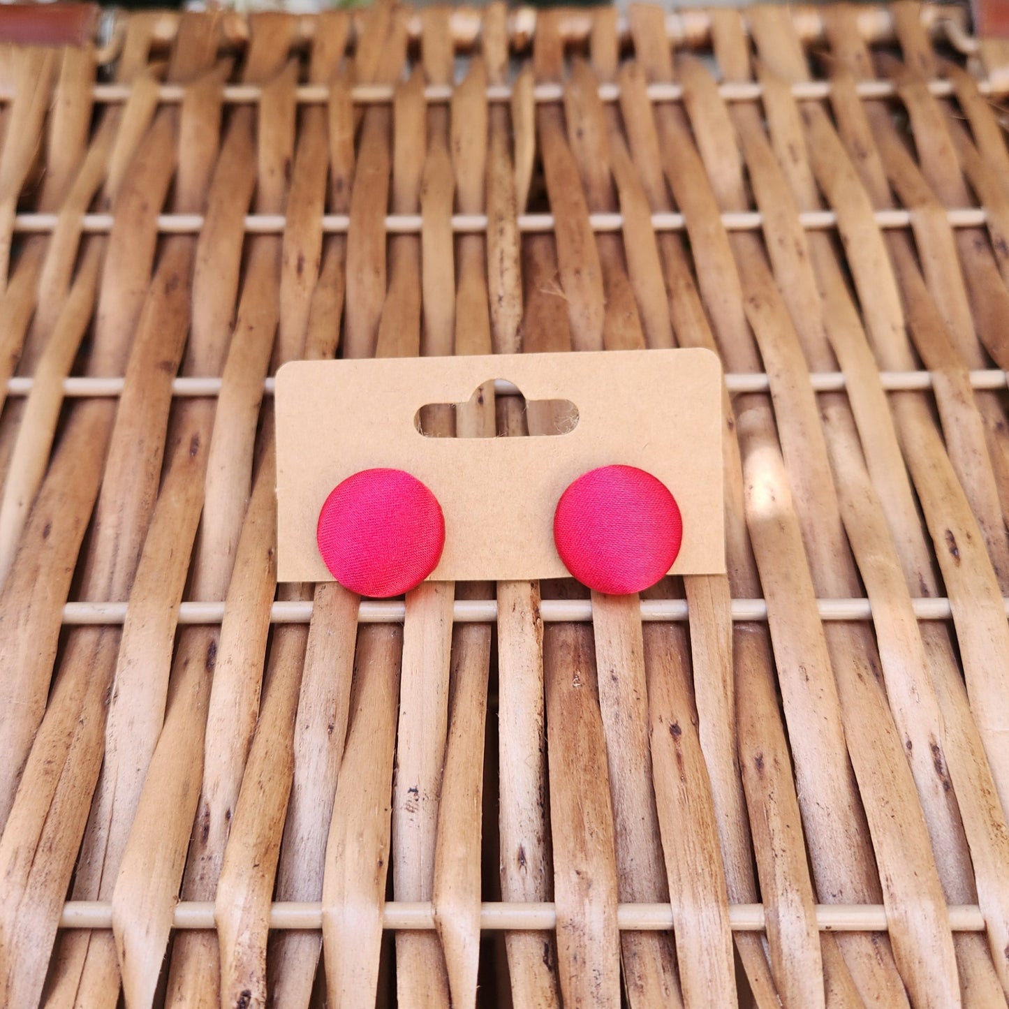 Red Satin - Button Earring