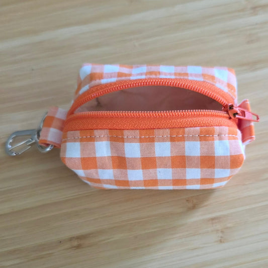 Miniature Boxy Bag Keychain - Orange Gingham