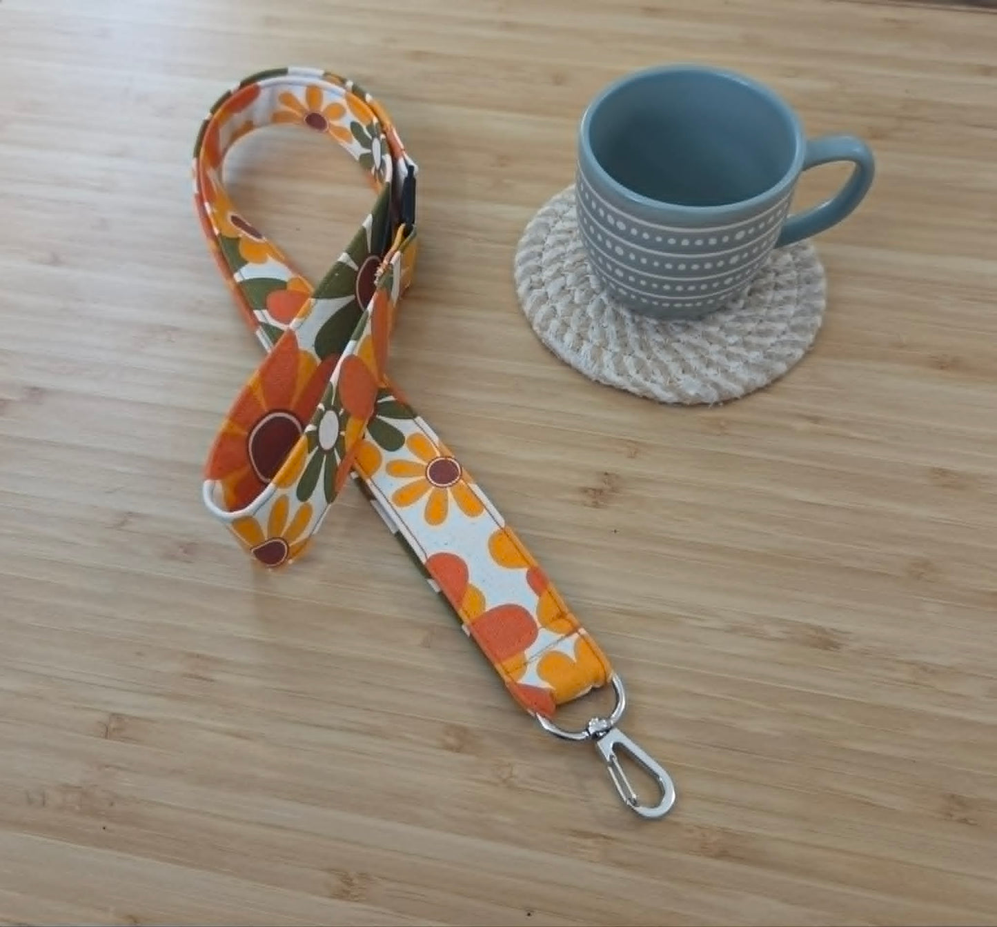 Orange Floral Lanyard