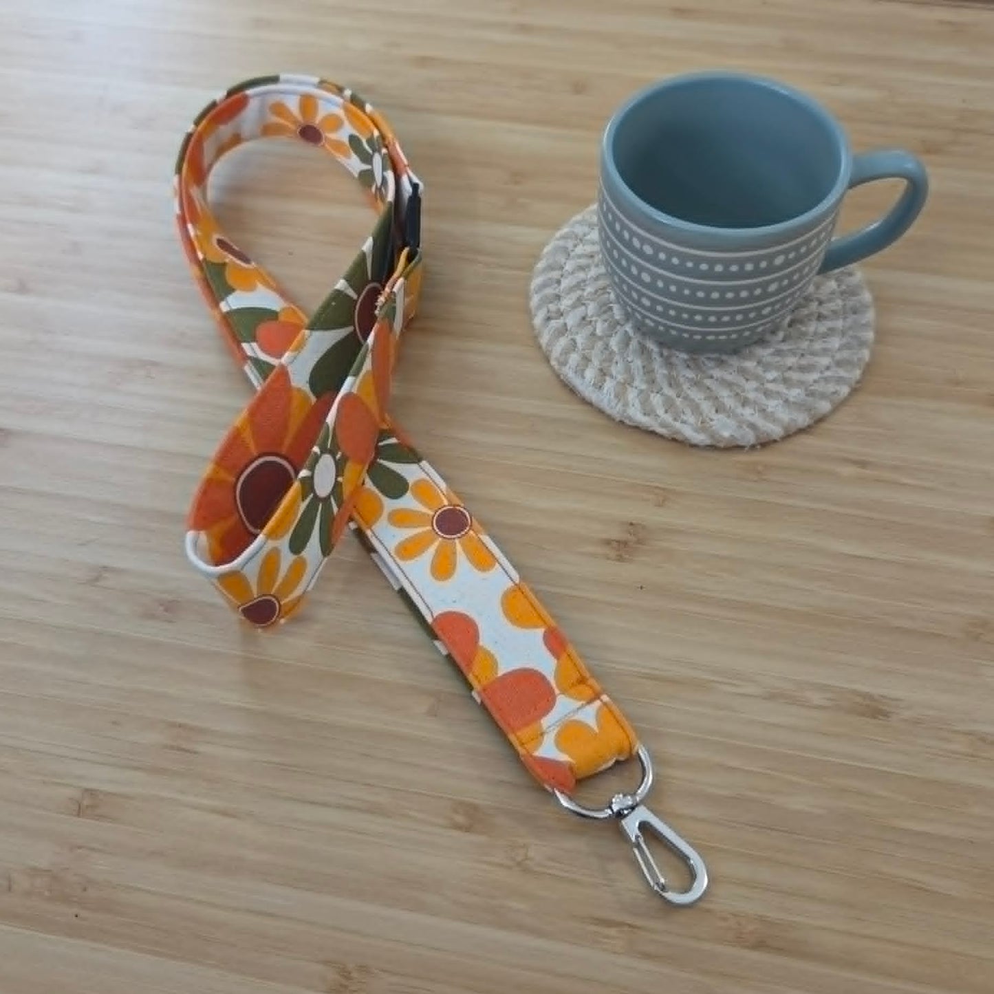 Orange Floral Lanyard