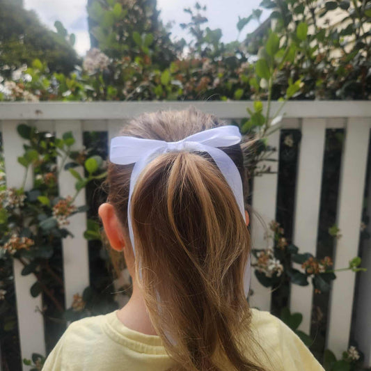 White - Ribbon Bow Clips