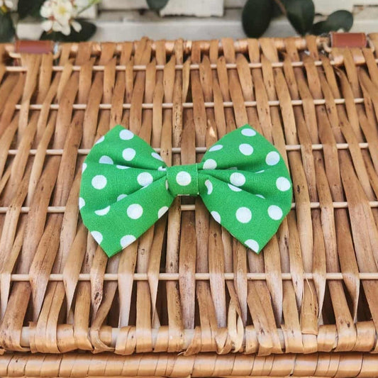 Green a White Polka Dots - Hair Bow