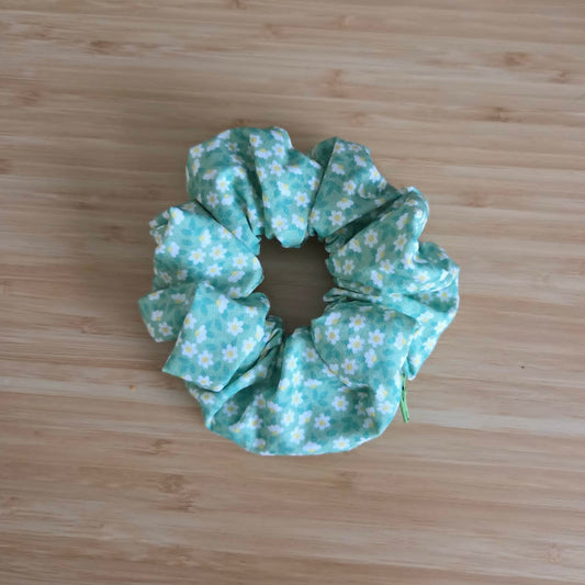 Green Floral - Zip & Stash Scrunchie