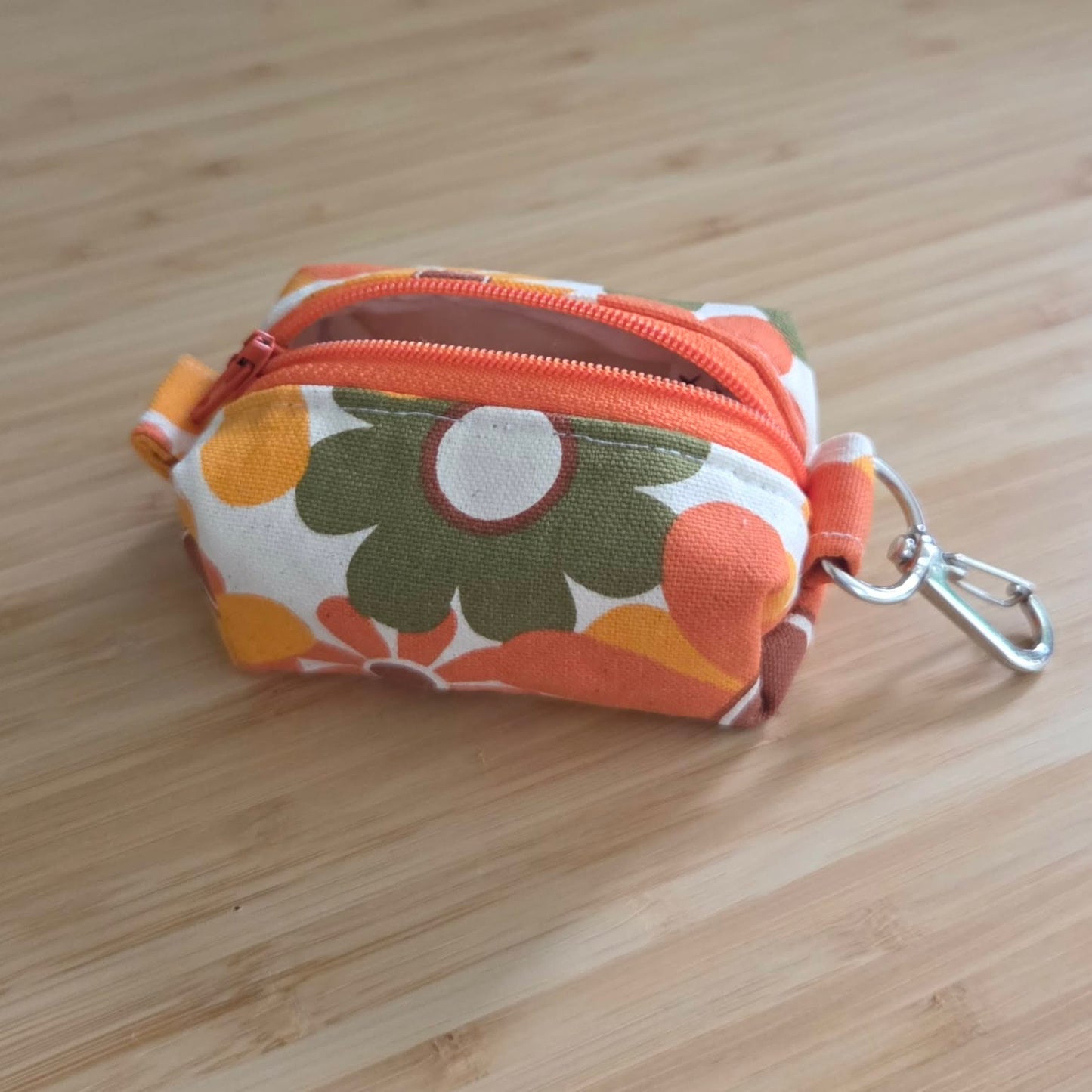 Miniature Boxy Bag Keychain - Orange Floral