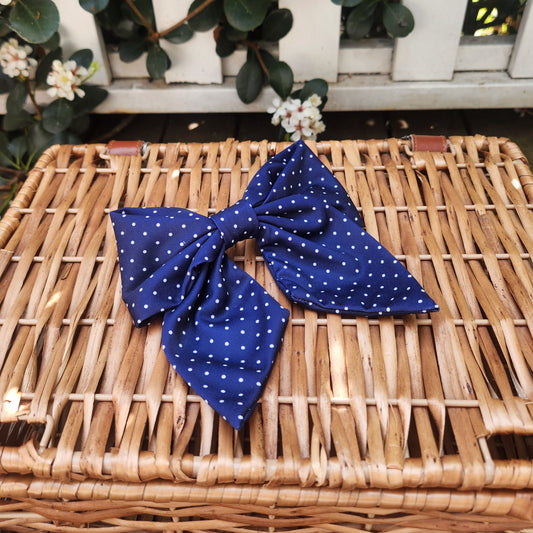 Blue & White Polka Dots - Sailor Bow