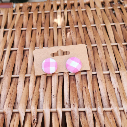 Pink Gingham - Button Earring