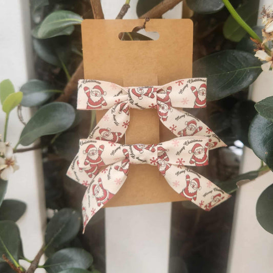 Santa - Ribbon Bow Clips - Small (2 pack)