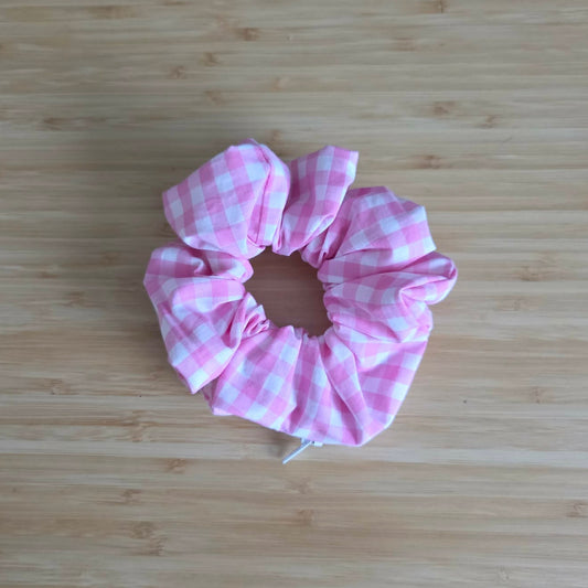 Pink Gingham- Zip & Stash Scrunchie