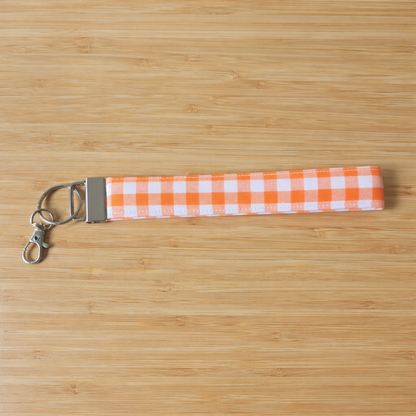 Wristlet Keychain - Orange Gingham