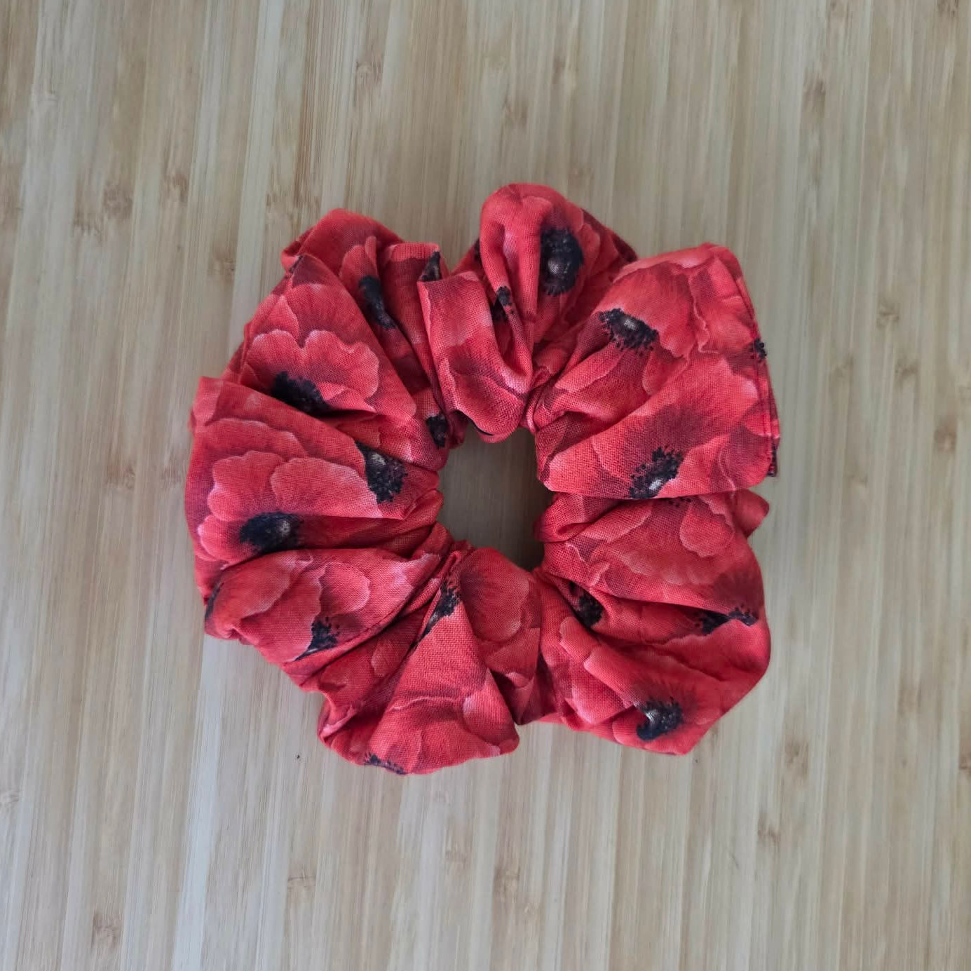 poppies red jumbo scrunchie handmade