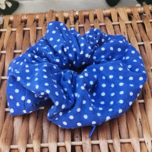 Blue Polka Dots - Zip & Stash Scrunchie