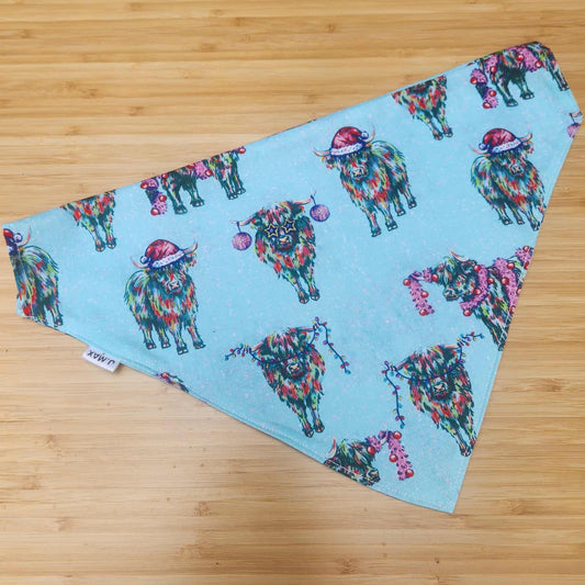 Christmas Highland Cow - Slip on Pet Bandana - Medium
