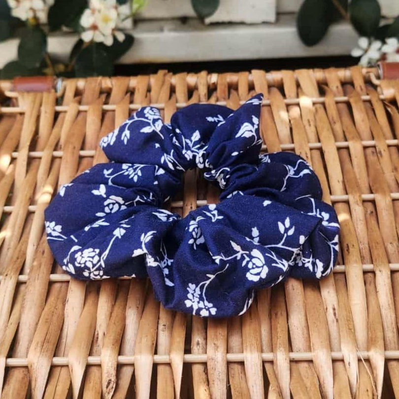 blue floral scrunchie handmade regular size