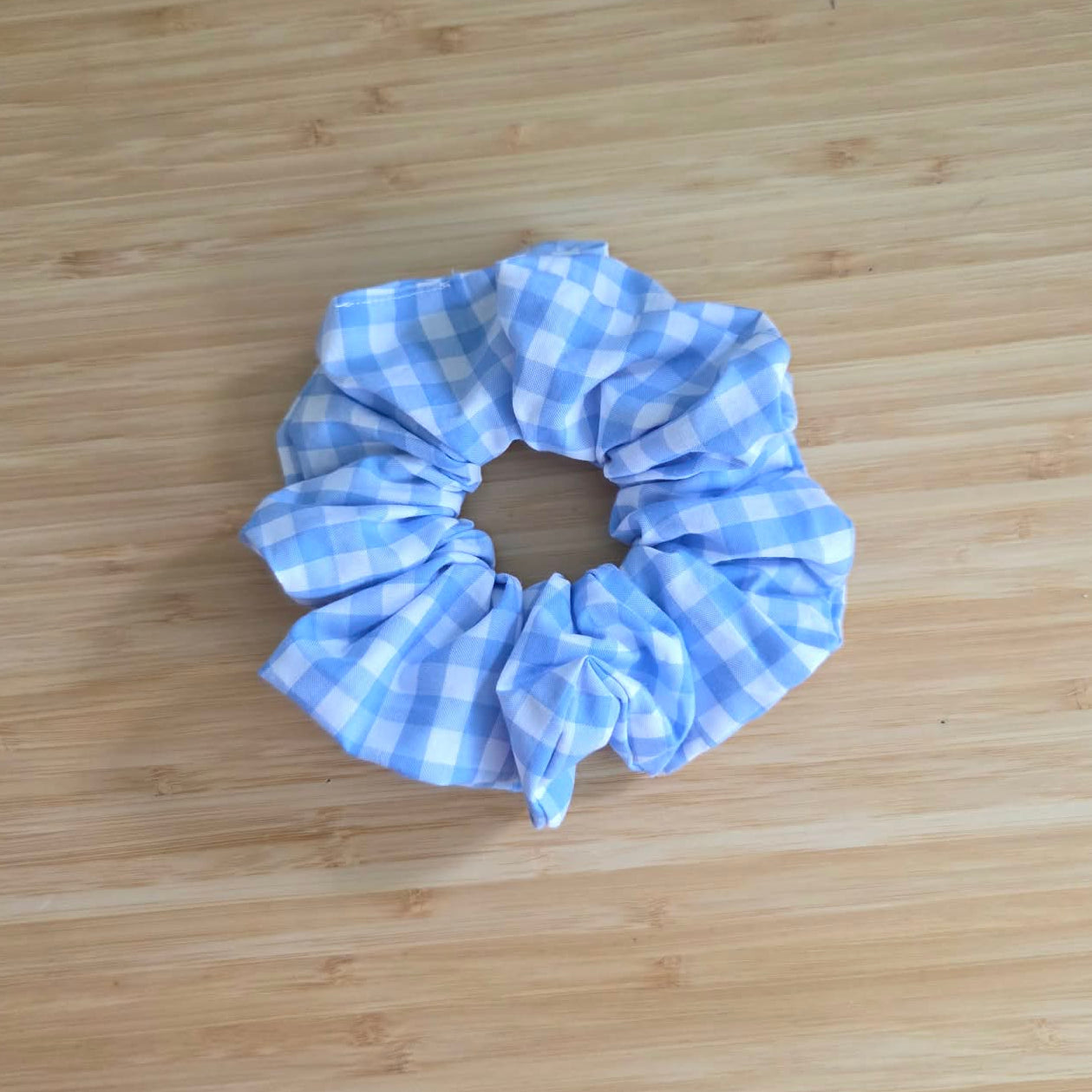handmade blue gingham scrunchie regular size