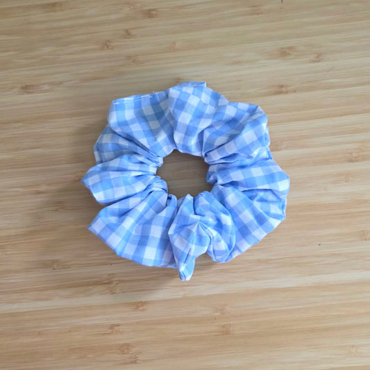 handmade blue gingham scrunchie regular size