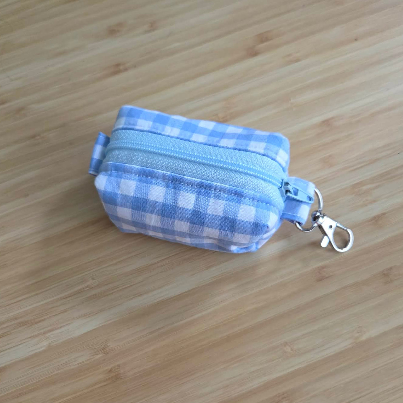 Miniature Boxy Bag Keychain - Light Blue Gingham