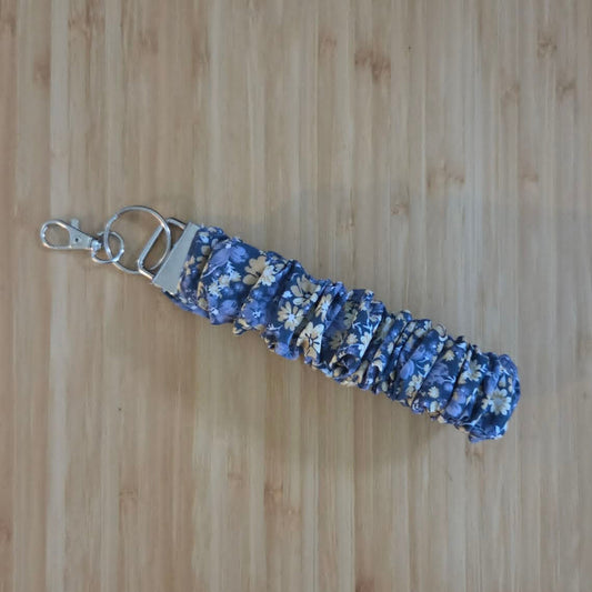 Blue Floral - Scrunchie Wristlet Keychain