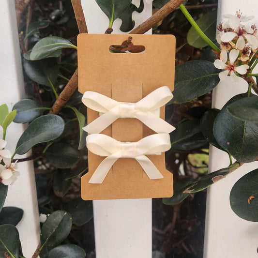 Cream - Ribbon Bow Clips - Mini (2 pack)