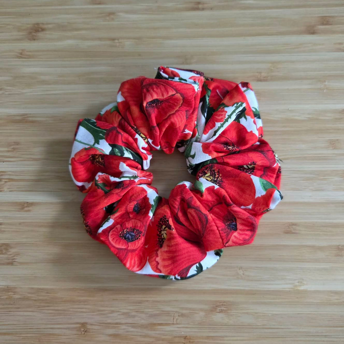 poppies red white jumbo scrunchie handmade