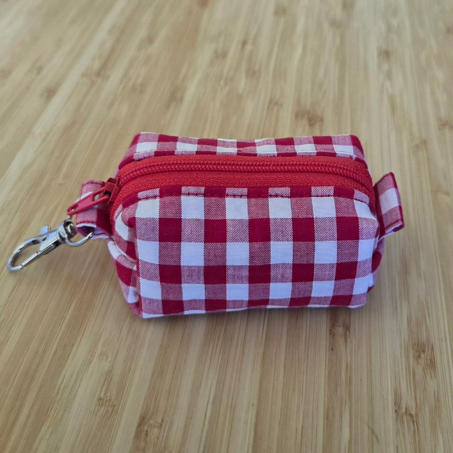 handmade red gingham mini boxy bag keychain