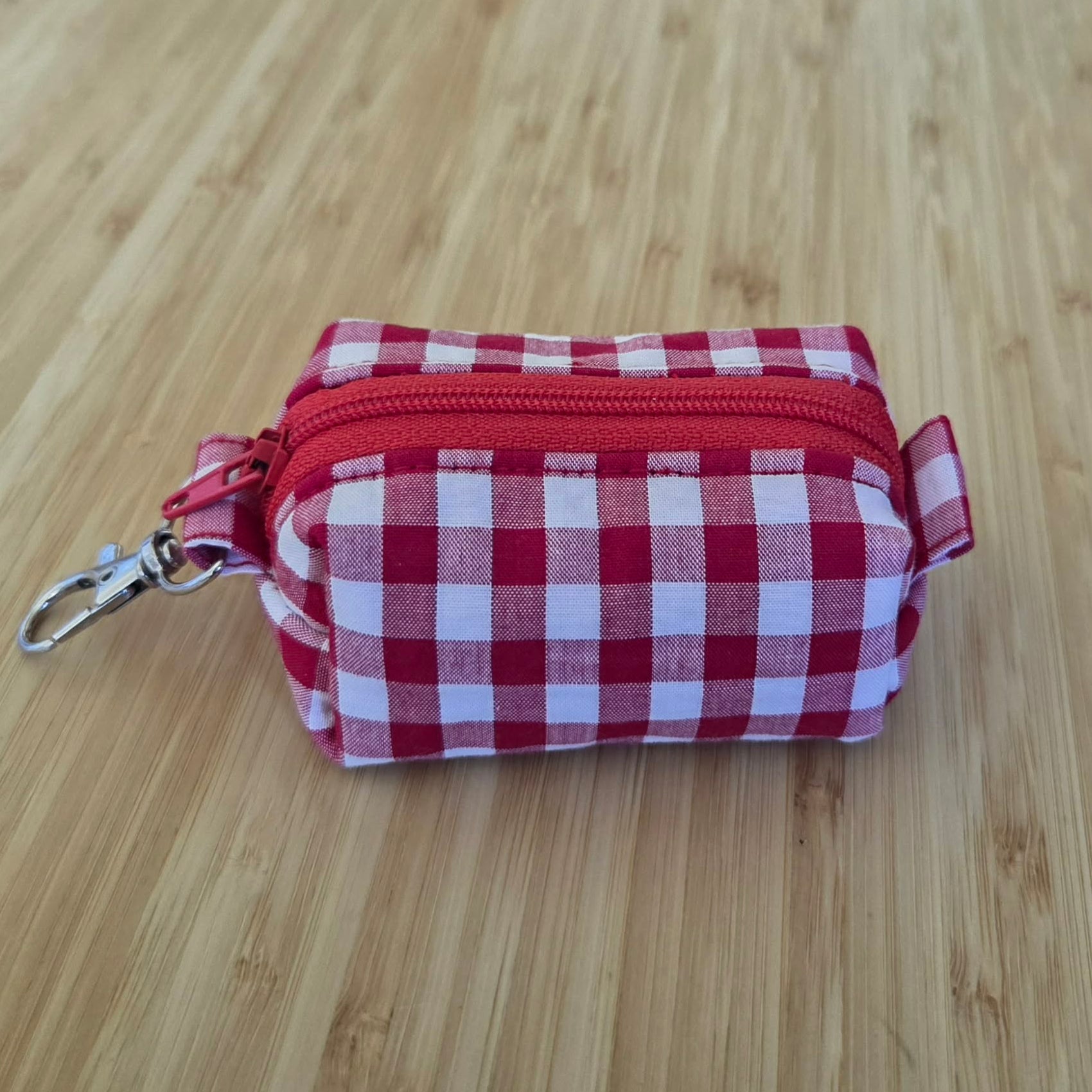 handmade red gingham mini boxy bag keychain