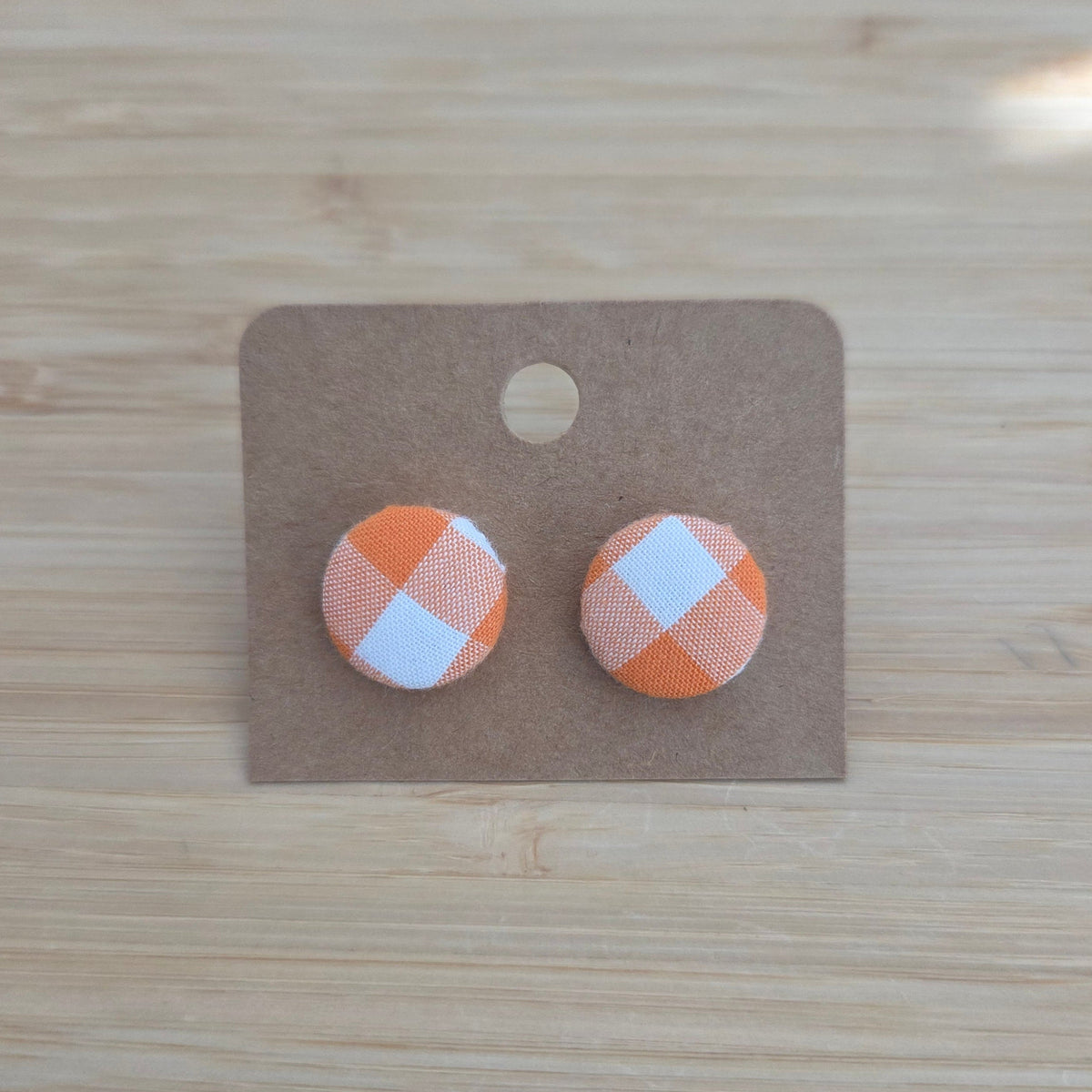 Orange Gingham - Button Earring