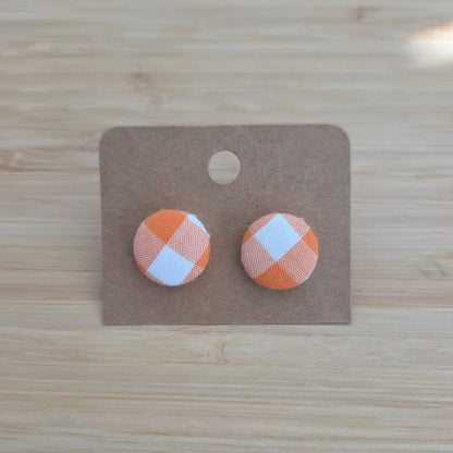 Orange Gingham - Button Earring