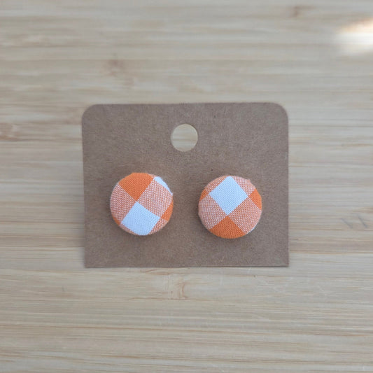 Orange Gingham - Button Earring