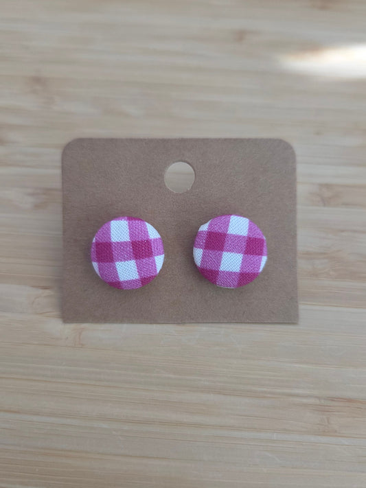 Dark pink Gingham - Button Earring