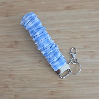 Blue Gingham - Scrunchie Wristlet Keychain
