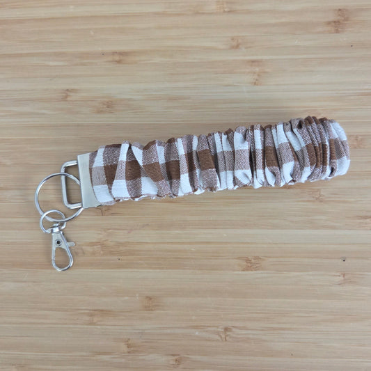 Chocolate Gingham - Scrunchie Wristlet Keychain