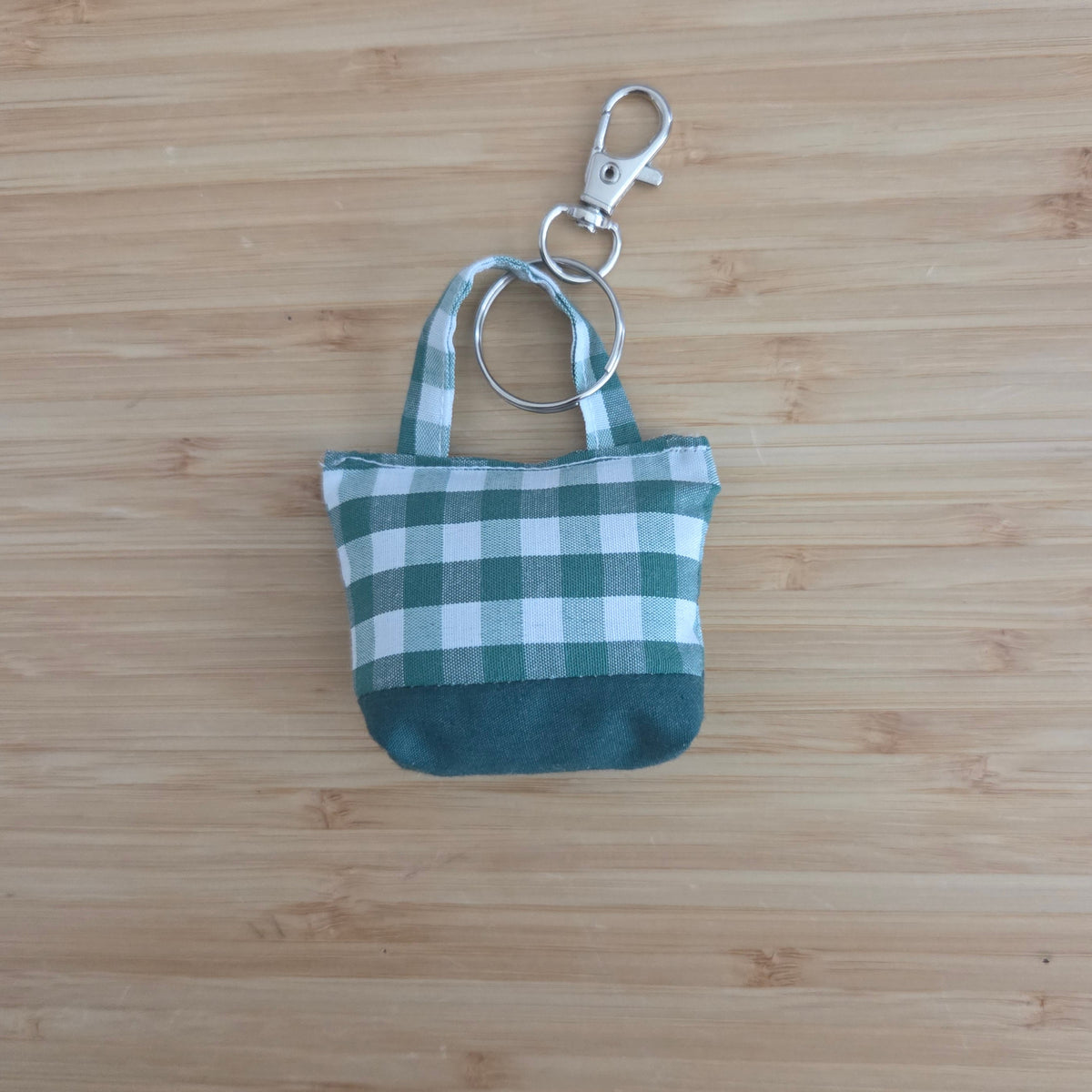 Mini Tote Keychain - Green Gingham