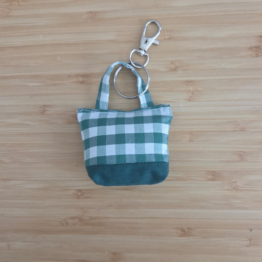 Mini Tote Keychain - Green Gingham