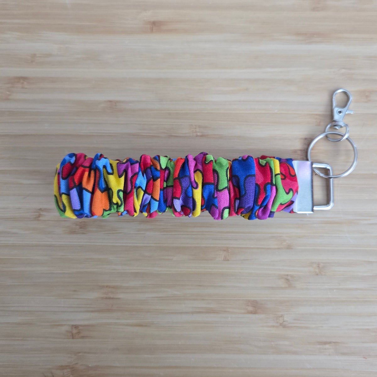 Rainbow Puzzle- Scrunchie Wristlet Keychain