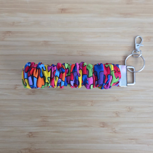 Rainbow Puzzle- Scrunchie Wristlet Keychain