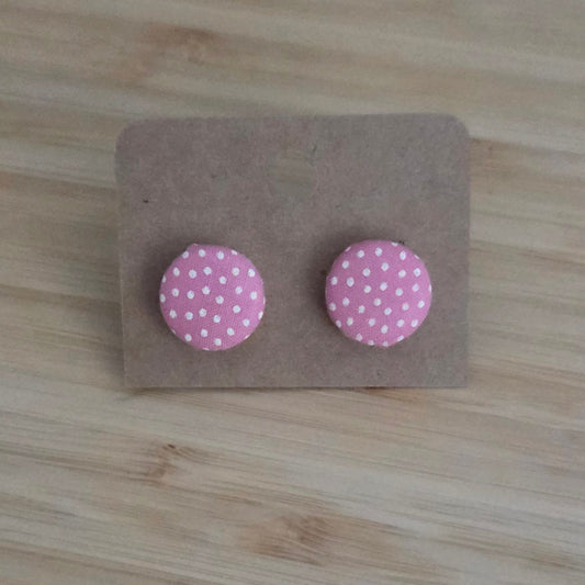 Pink & White Polka Dots- Button Earring