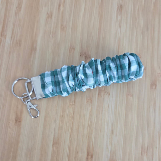 Green Gingham - Scrunchie Wristlet Keychain