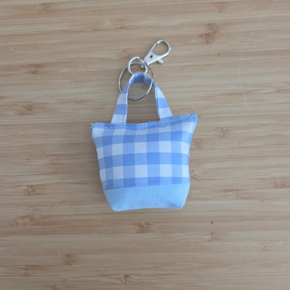Mini Tote Keychain - Blue Gingham