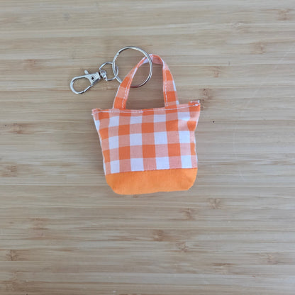 Mini Tote Keychain - Orange Gingham