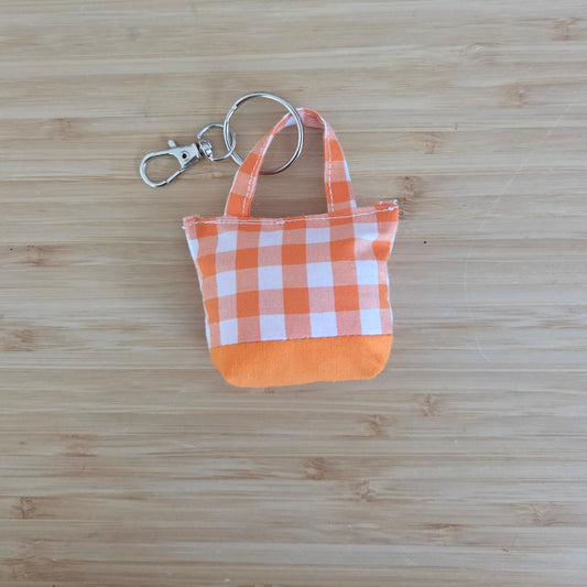Mini Tote Keychain - Orange Gingham
