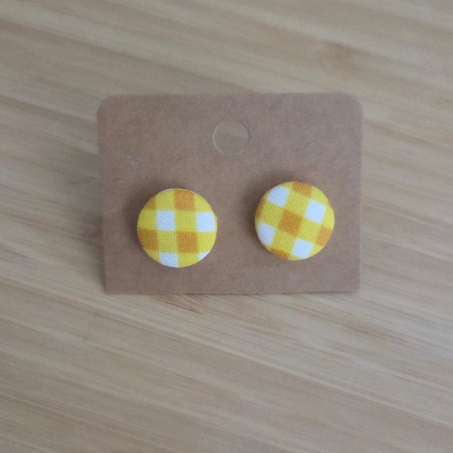 Yellow Gingham- Button Earring
